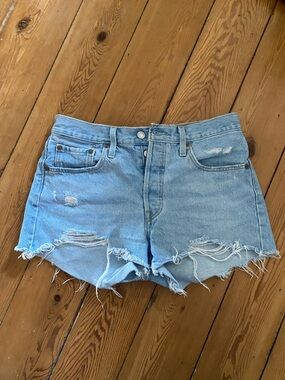 Levi's Light Blue Distressed Denim Cutoff Shorts